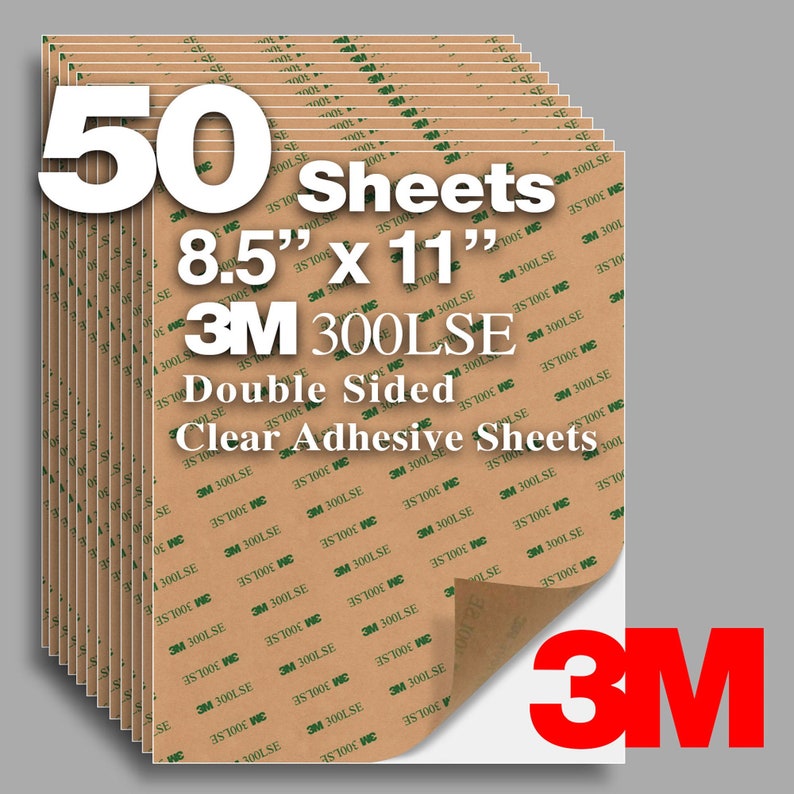 50 Sheets 8.5x11 3M 300LSE 9495LE Double Sided Strong Adhesive Transparent Clear, for Glass, Plastics, Metals, Cellphone Screen Repair image 1