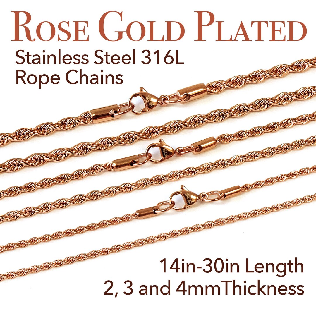 18K Gold Plated Stainless Steel 316L Beveled Cuban Chains Necklaces 3, 4,  5, 6, 7, 8, 9, 10mm Thickness 14 to 36 Inches Length 