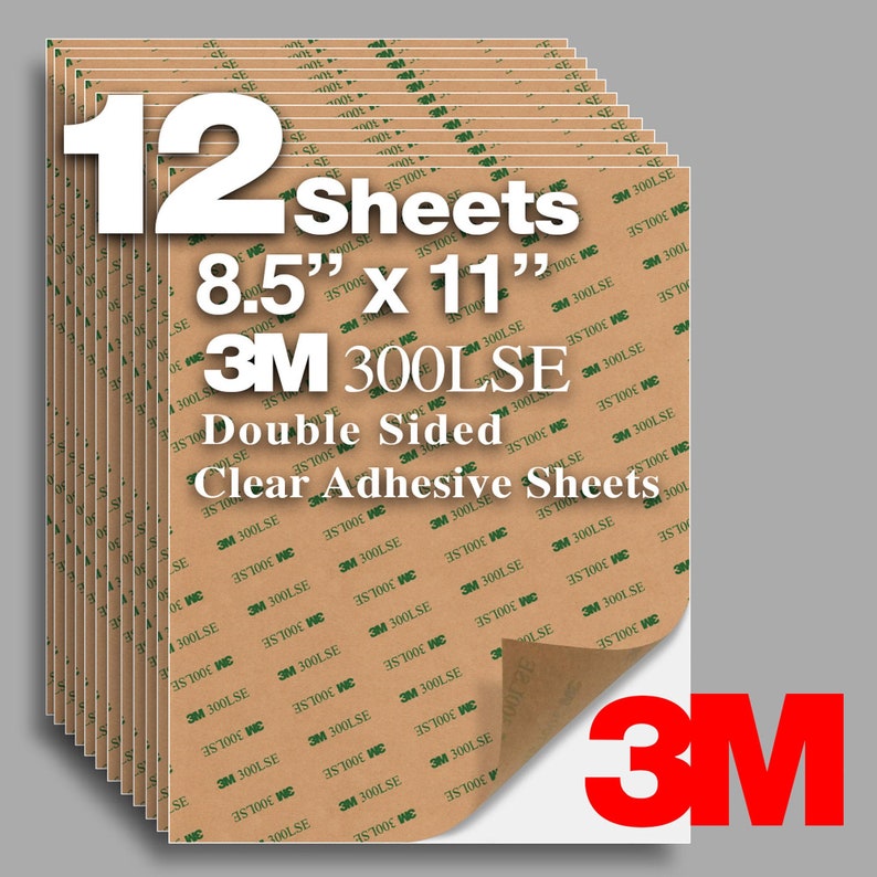 12 Sheets 8.5x11 3M 300LSE 9495LE Double Sided Strong Adhesive Transparent Clear, for Glass, Plastics, Metals, Cellphone Screen Repair image 1