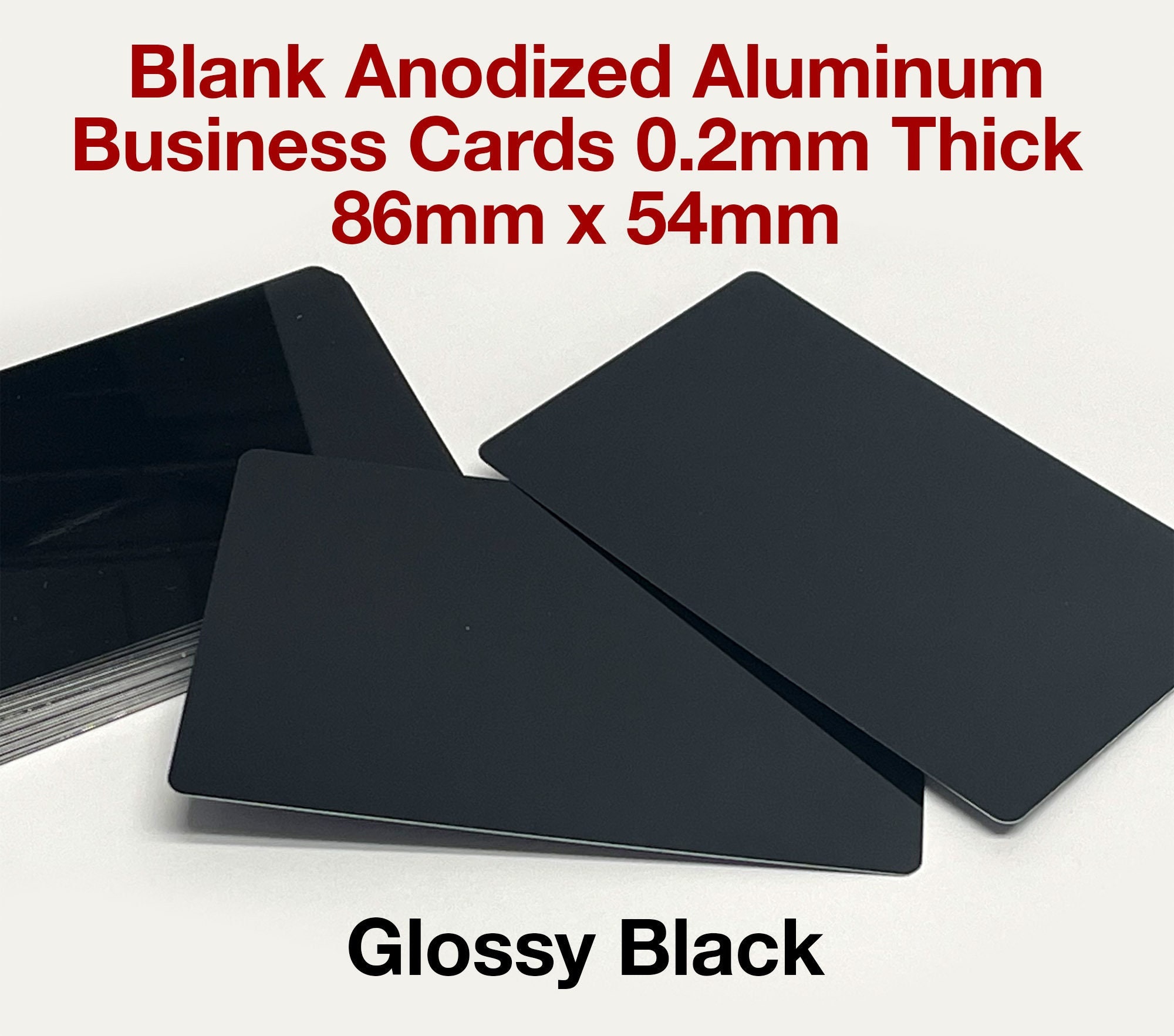 Blank Business Cards Anodized Aluminum 86x54mm 3.4 X 2.125 Black Glossy for  Laser Engraving 0.2mm Thickness 