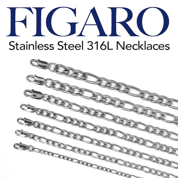 316L Stainless Steel Figaro Chain Necklace: Silver Tone
