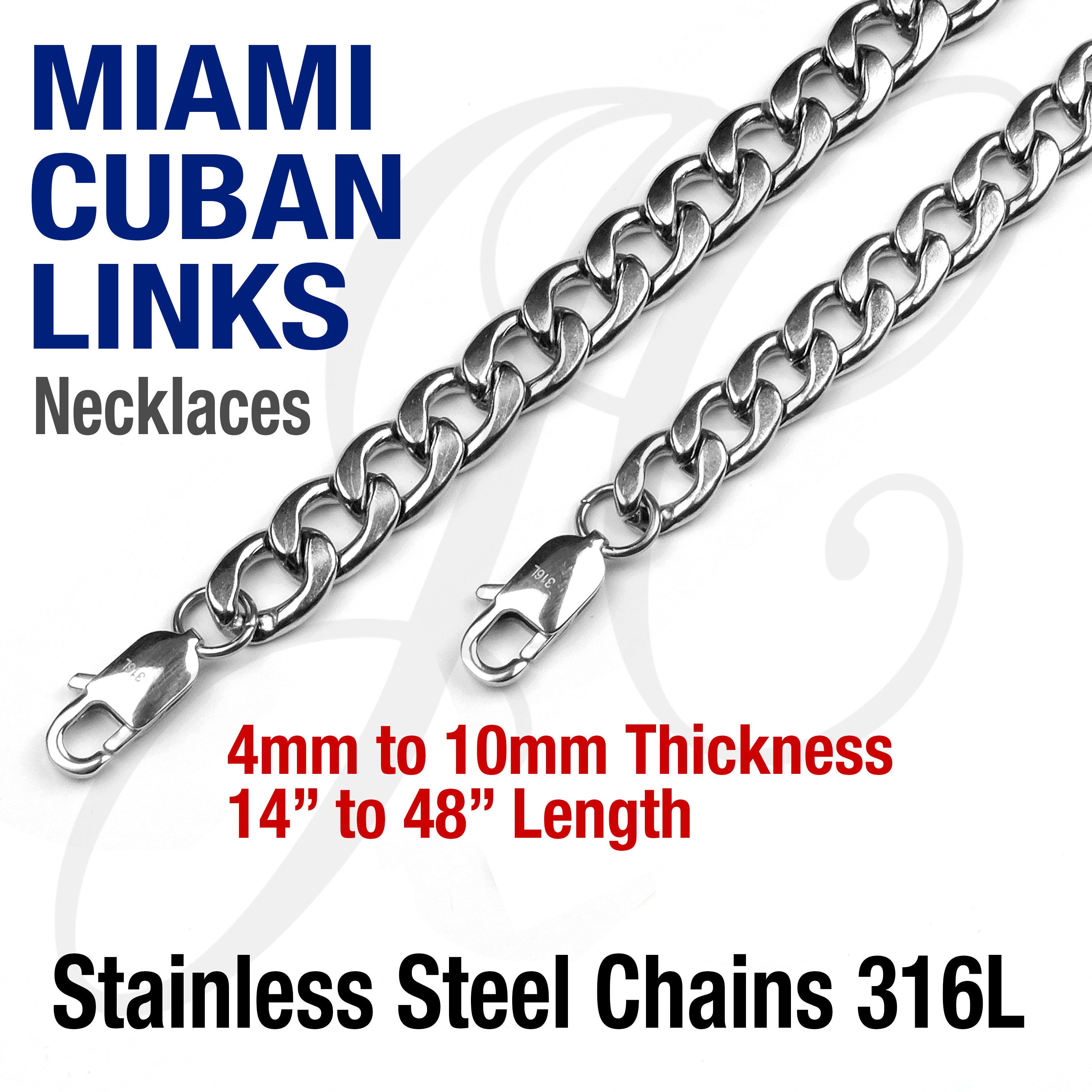 Mens 4mm Curb Cuban Stainless Steel Chain Necklace 24in