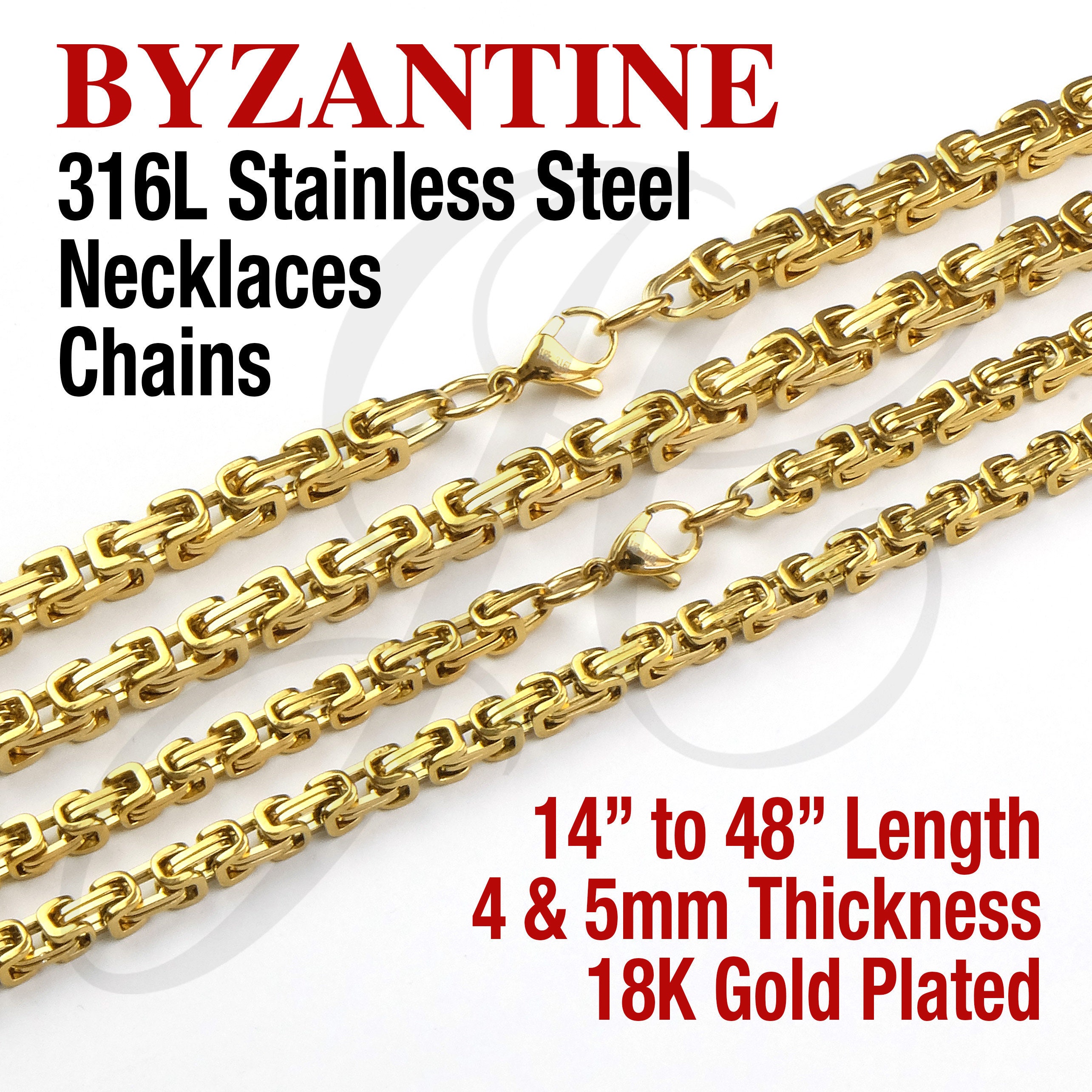 Byzantine 18K Gold Plated Stainless Steel 316L Chains Necklaces