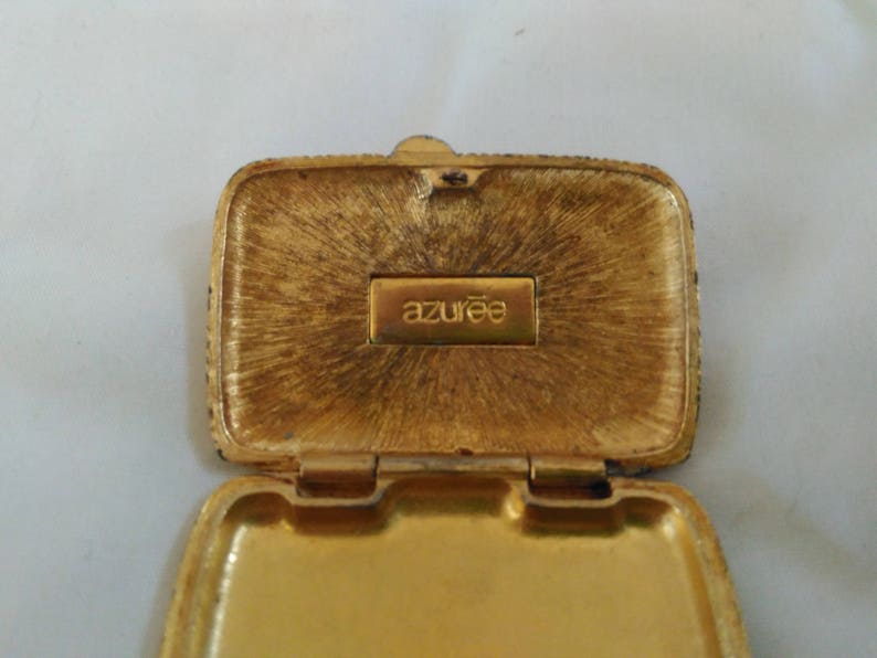 Solid perfume box, Vintage azuree perfume box compact, estee lauder azuree solid perfume box, stamp box, little purse image 5