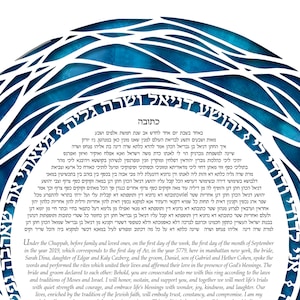 Custom Jewish Papercut ketubah - 027, Round modern Ketubah. With the couple&#39;s names and beautiful verses cut around.