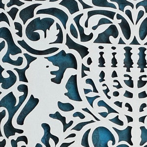 Mizrach Papercut Wall Art, Jerusalem Lion of Judah, Judaica Paper Cut, Jewish Wedding Gift, Living Room Decor, מזרח image 3