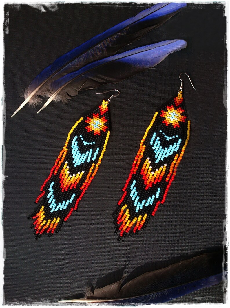 Extra Long NATIVE AMERICAN Inspired Beaded Earrings Fringe Etsy