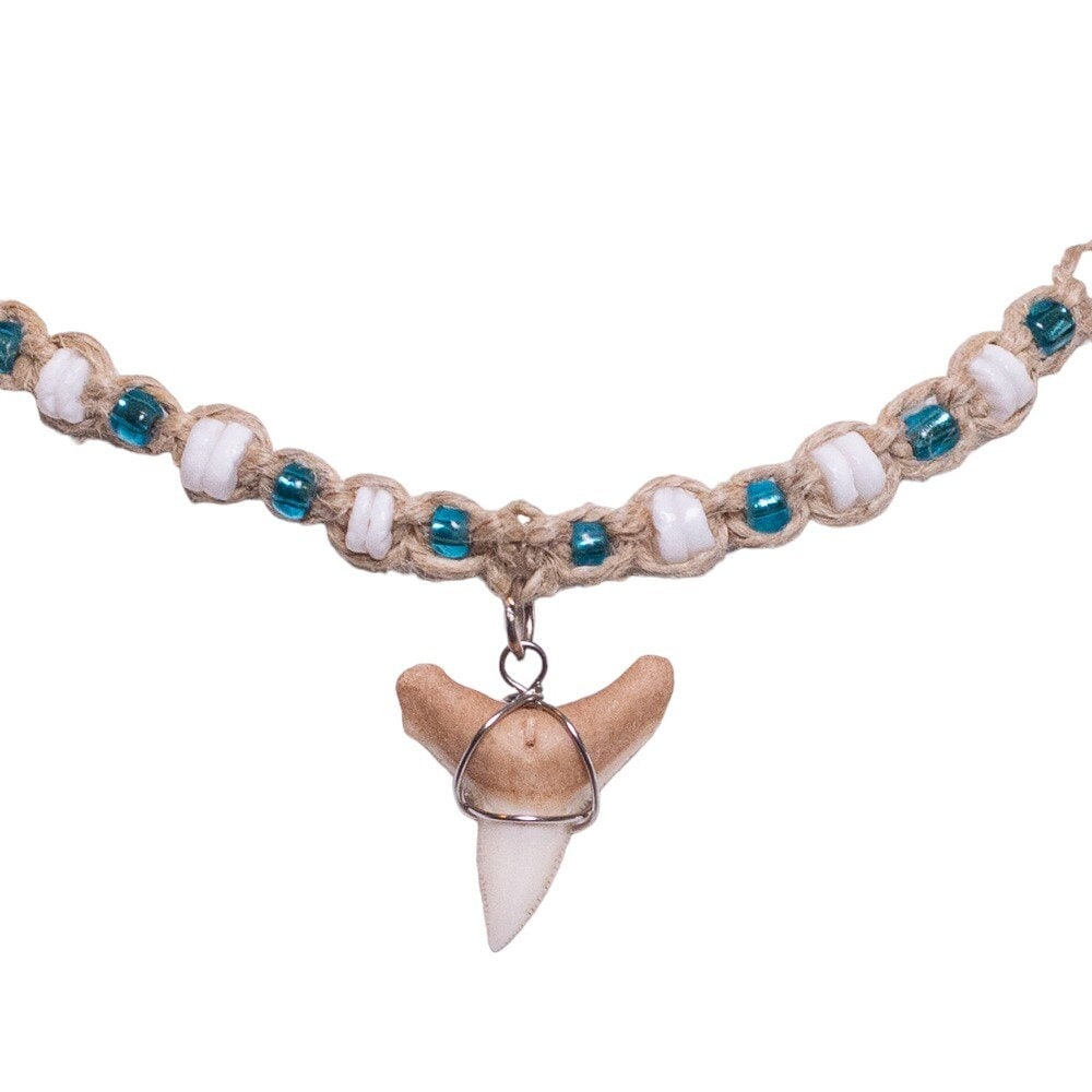 Handmade Hemp Choker Necklace With Dolphin Fimo Disc & Glass Beads – Adjustable Tie-On Beach Jewelry