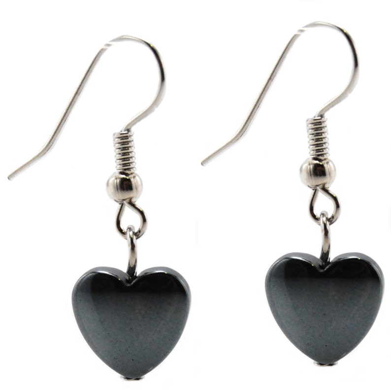 Hematite Heart Pendant Necklace Earring Set