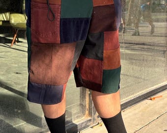 Auf Bestellung- Patchwork- Long / Board Shorts mit Taschen - Gewebte Materialien - Cord - Denim - Baumwollmischungen