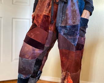 Op bestelling gemaakt - patchwork - wijde broek met zakken en trekkoord (biologisch)