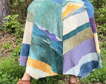 Patchwork - Pioneer Skirt - Organic Mix Fabric - with Pockets - Stretchy - Choose size upon purchase