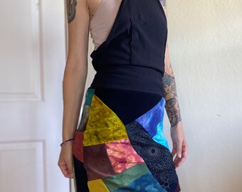 Talla pequeña/mediana - Estilo patchwork - Peto minifalda con bolsillo