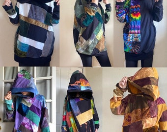 Made to order : custom patchwork pull-over hoodie sweat shirt