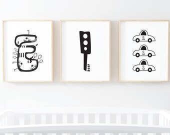 Race Car Wall Art Racing Cars Nursery Prints Set Minimalist Nursery Decor Baby Shower Gift Boys Room Decor Black White Nursery Art Prints