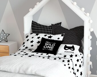 Duvet Cover Twin Kid Set Monochrome Stars Twin Bedding Set, Black White Nursery Decor, Twin Kid Bedding Boy Twin Bedding, Toddler Duvet