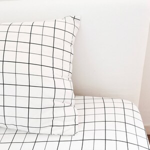 Monochrome Grid Twin Sheets Set with Pillowcase, Fitted Sheet Set, Kids Room Bedding, Kids Bedding Set, Toddler Bedding, Gender Neutral Room image 6
