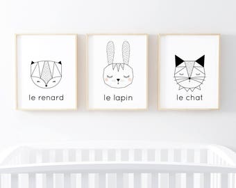 8x10 Woodland Nursery Art, Baby Animals Prints Set, Animal Nursery Prints, Nursery Wall Art Prints, Cute Animals, Nursery Art, French Prints