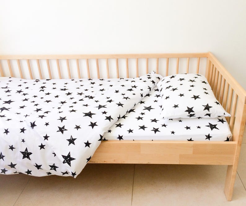 Stars Twin Sheets Set Neutral Nursery Decor Geometric Kids Bedding Fitted Boys Bedroom Toddler Monochrome