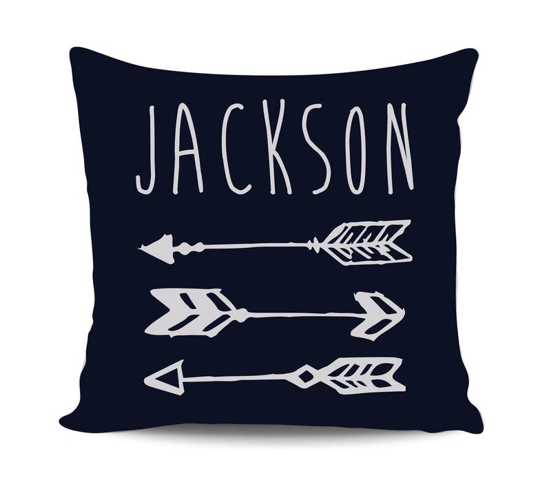 Arrows Baby Shower Gift for Mom, Personalized Boy Name Pillow, Custom Nursery Decorative Pillow Cover, Throw Pillow, New Baby Announcement Navy + White Print