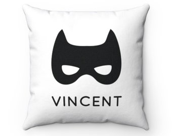 Personalized Boys Pillow, Batmen Super Hero Kids Pillow, Monochrome Nursery Pillow, Square Decorative Pillow