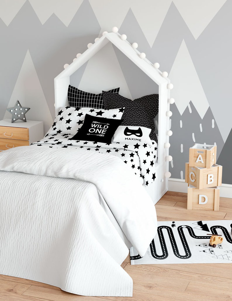 Duvet Cover Twin Kid Set Monochrome Stars Bedding Image 0