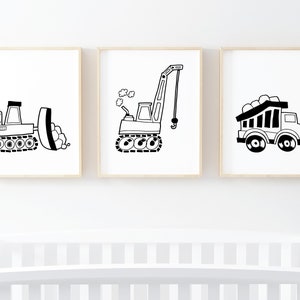 Nursery Print Boys Trucks Prints 8x10, Trucks Nursery Theme Printable Wall Art, Modern Nursery Boys Room Decor Black White Poster Art Print image 2