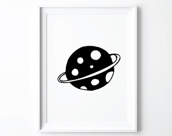 Space Nursery 8x10 Print, Printable Space Print for Monochrome Nursery Decor Boys, Black White Kids Room Wall Art