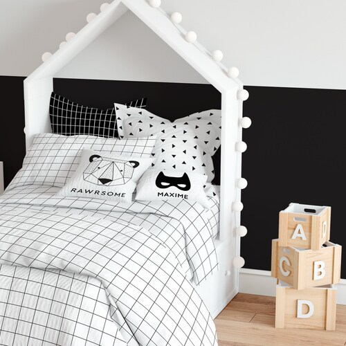 Grid Duvet Cover Twin Kid Bedding Set Boy Duvet Cover Black Etsy UK