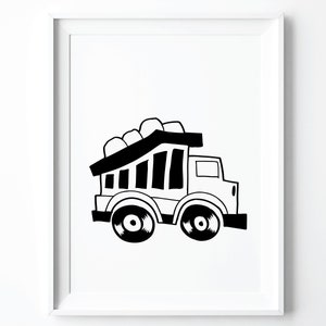 Nursery Print Boys Trucks Prints 8x10, Trucks Nursery Theme Printable Wall Art, Modern Nursery Boys Room Decor Black White Poster Art Print