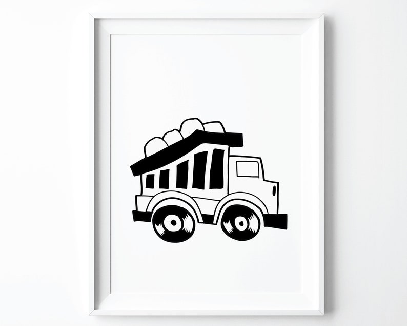 Nursery Print Boys Trucks Prints 8x10, Trucks Nursery Theme Printable Wall Art, Modern Nursery Boys Room Decor Black White Poster Art Print image 1