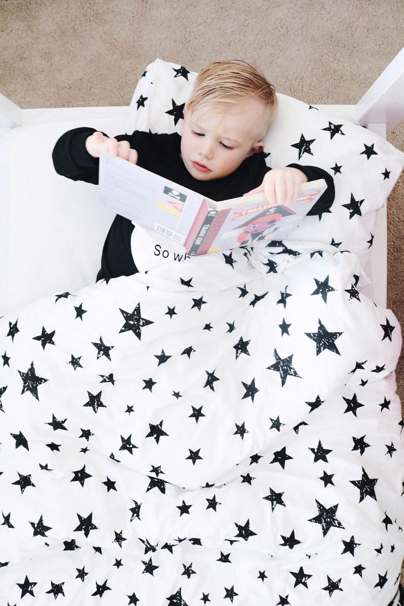 Monochrome Star Kids Bedding Set Twin Toddler Duvet Cover Etsy