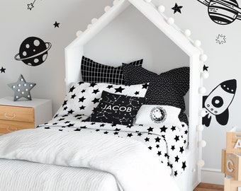 Monochrome Star Kids Bedding Set, Twin Toddler Duvet Cover 62x87 inch, Twin Bedding