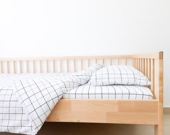 Monochrome Grid Crib Sheet Set with Toddler Pillowcase, Fitted  Crib Sheets Boy, Crib Sheet Girl, Toddler Bedding, Minimalist Nursery Decor