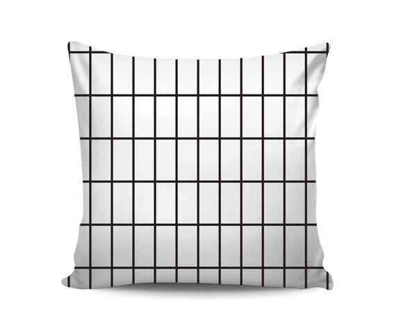 black and white grid pillow