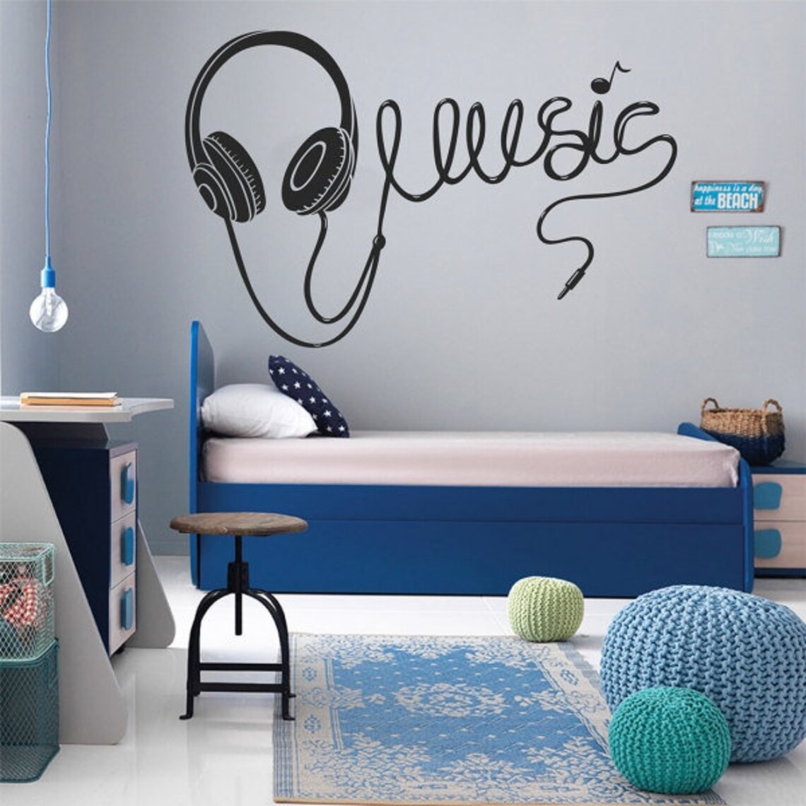 I Love Music Wall Decal Headphones Decals Wall Vinyl Sticke Etsy