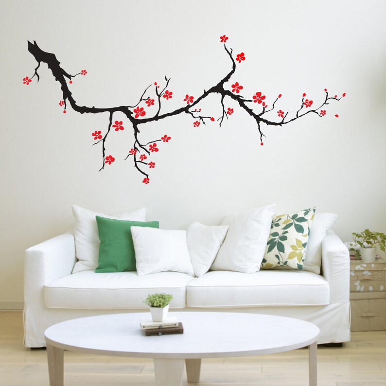 branche darbre avec des fleurs sticker mural sticker mural | etsy
