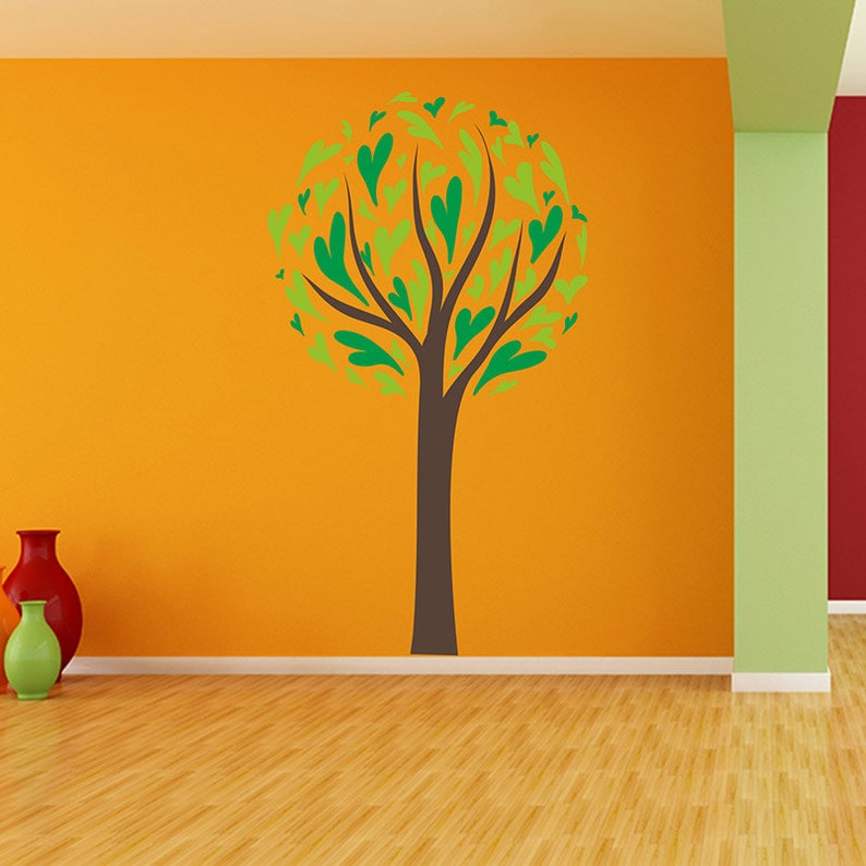 Three Color Tree With Hearts Wall Decal Nursery Room Decal Etsy