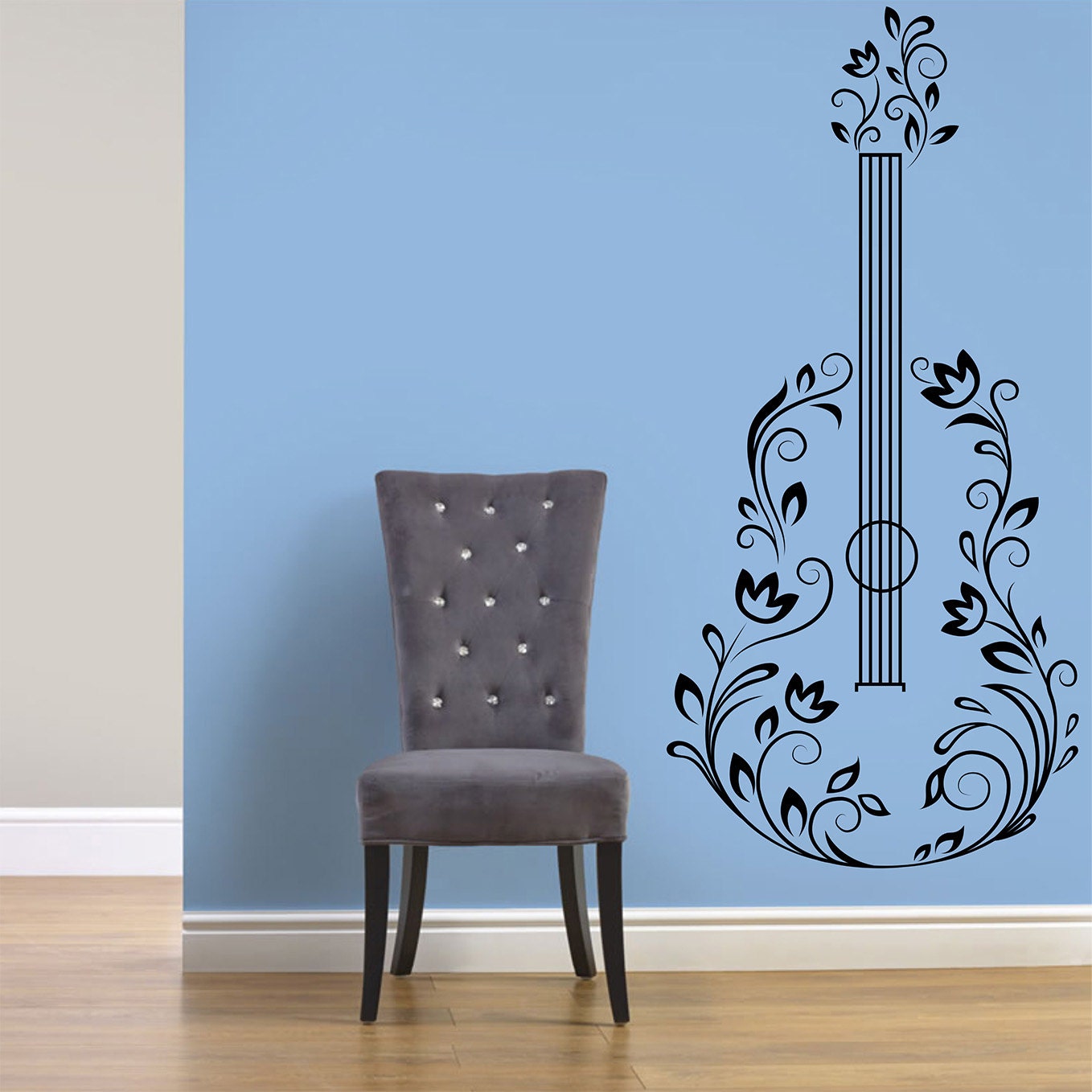 Guitar with flowers Wall decal Music wall decal Guitar ...