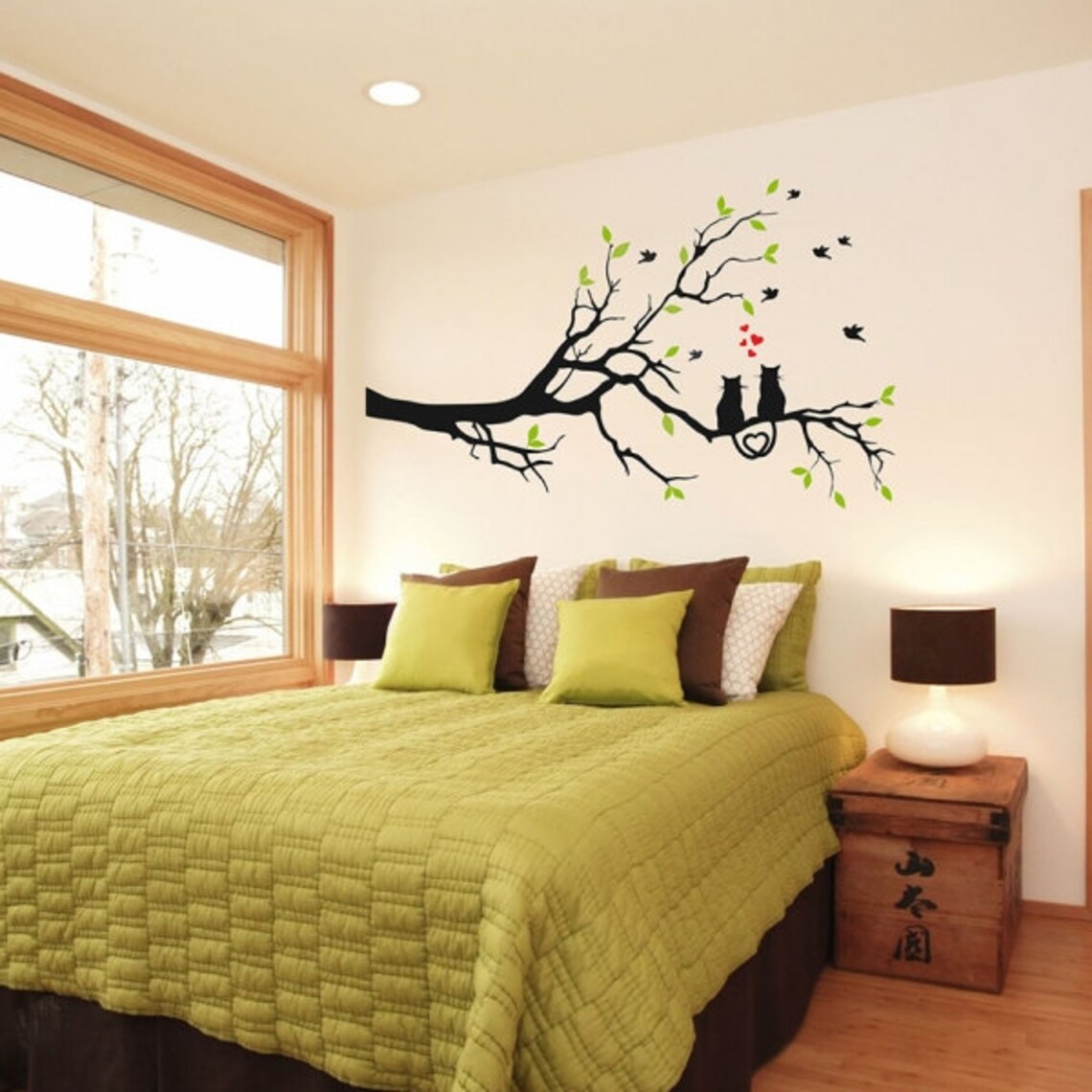 Tree With Cats Wall Decal Black Cats Decal Cats and Birds Etsy
