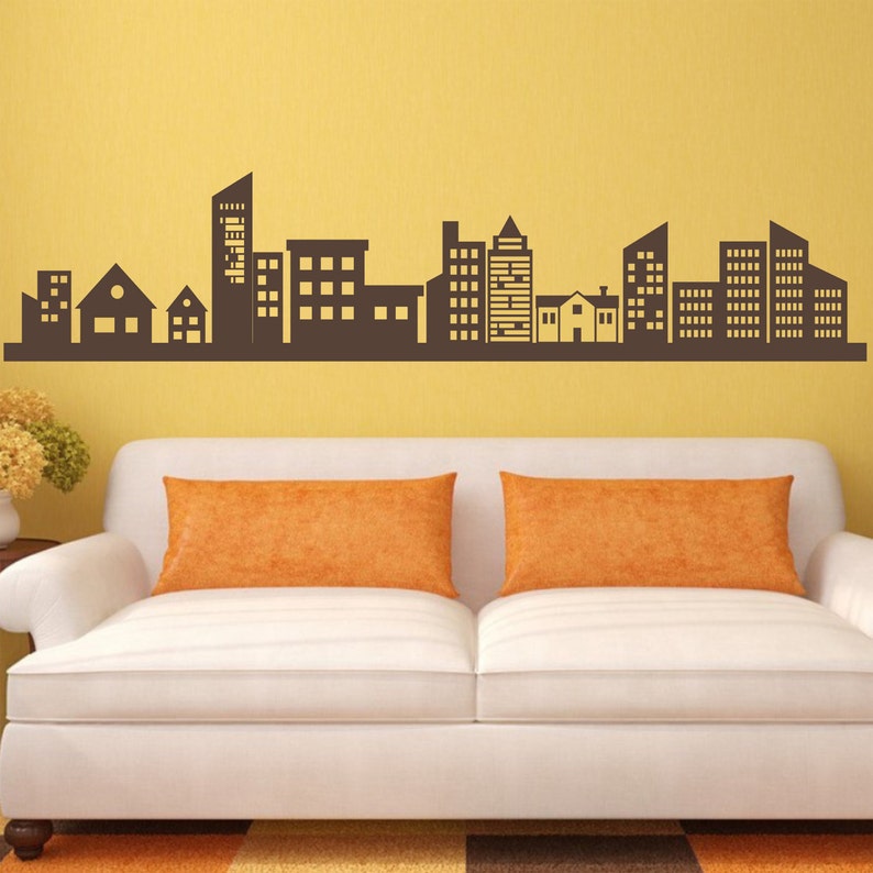 City Lights Wall Decal City Skyline High Rise Buildings Etsy