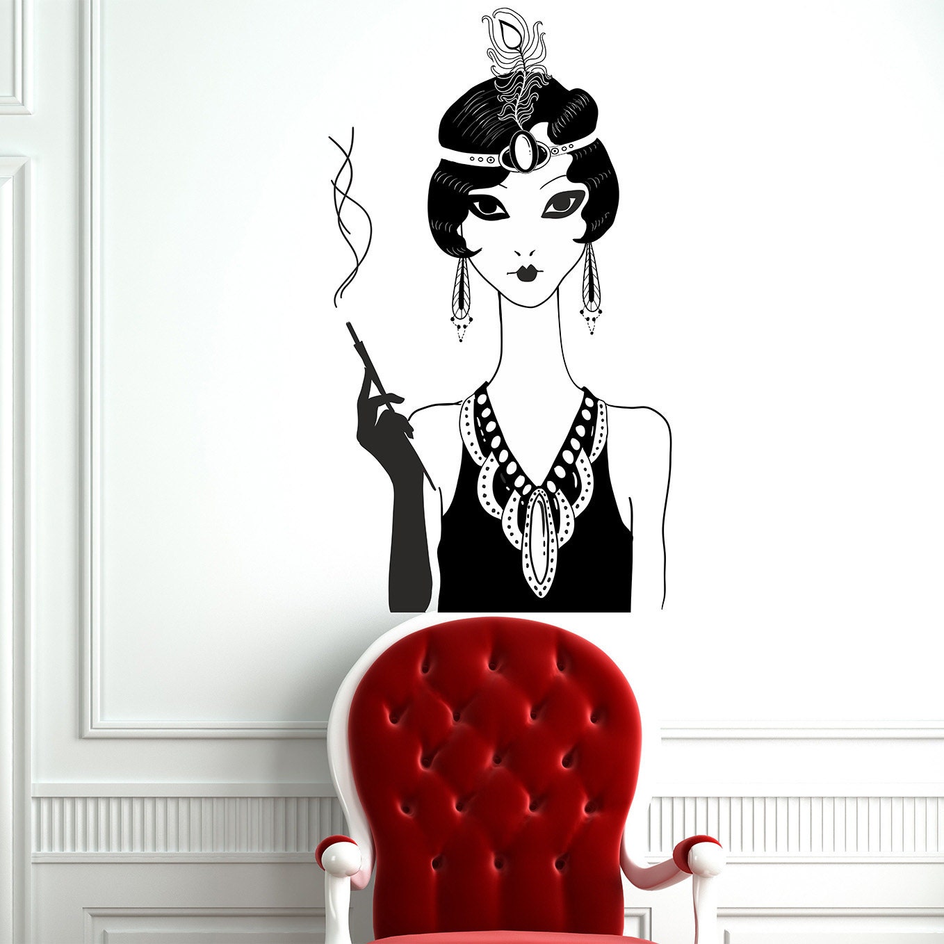 Retro woman '20s wall decal Retro wall decal Art Deco Etsy