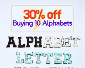30% off Buying 10, Self Adhesive Chenille Alphabets Patch, Varsity Letters Patches Sticker for Hats, Embroidery Patch Iron on, DIY Name Tags