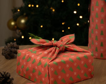 Cozy Christmas tree wrapping cloth for Christmas Reusable fabric gift wrap | Furoshiki Bojagi