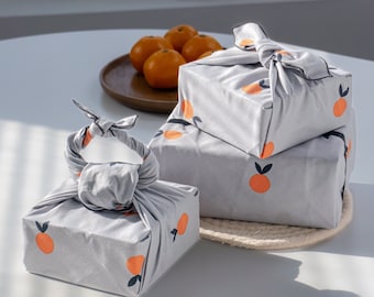 Sweet Tangerines wrapping cloth Reusable fabric gift wrap | Furoshiki Bojagi