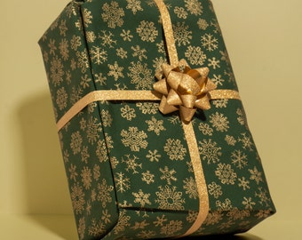 Gold Snowflake wrapping cloth  for Christmas Reusable fabric gift wrap | Furoshiki Bojagi