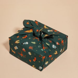 Adorable Christmas icons wrapping cloth for Christmas Reusable gift wrap | Furoshiki Bojagi