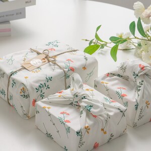 Fragrant Wildflowers wrapping cloth Reusable fabric gift wrap Furoshiki Bojagi image 1