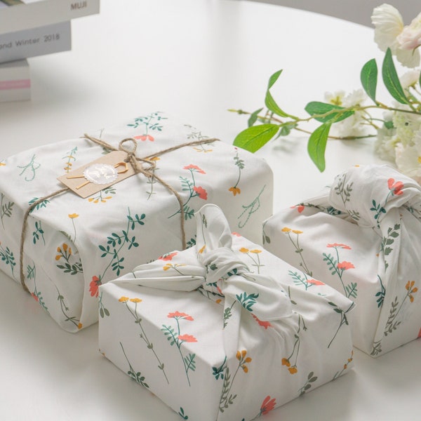 Duftende Wildblumen Einpacktuch Wiederverwendbare Geschenkverpackung aus Stoff | Furoshiki Bojagi