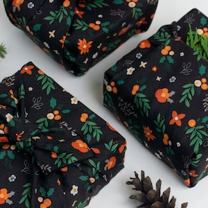 Modern Christmas flowers wrapping cloth for Christmas Reusable fabric gift wrap | Furoshiki Bojagi